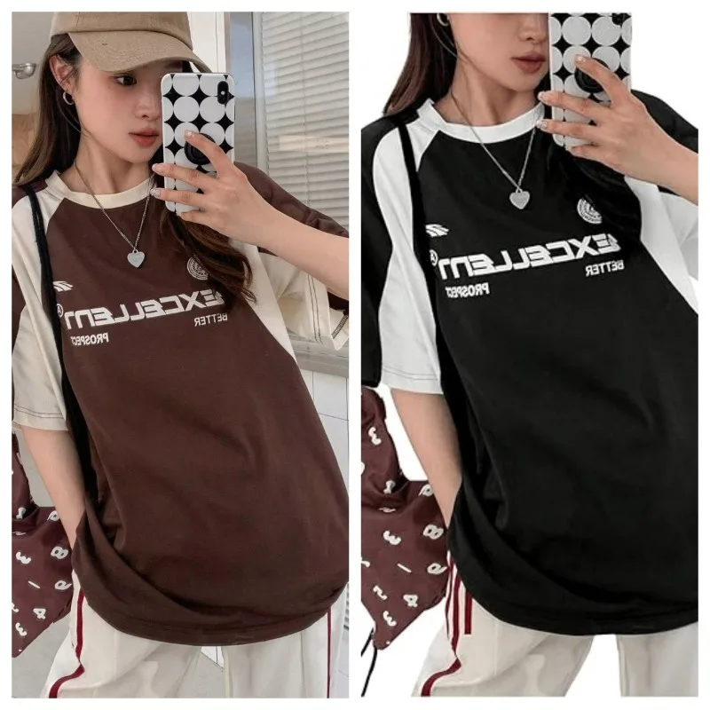 

Новая летняя женская быстросохнущая спортивная футбольная форма с круглым вырезом и красной нашивкой с короткими рукавами и 3D принтом Y2K, большой топ