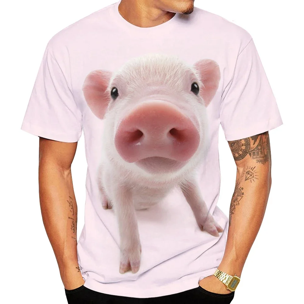 Funny Men Cute Baby Pig 3D Realistic Print T-Shirt Lovely Piglet Animal Graphic Short Sleeve Crew Neck Novelty Tee Tops