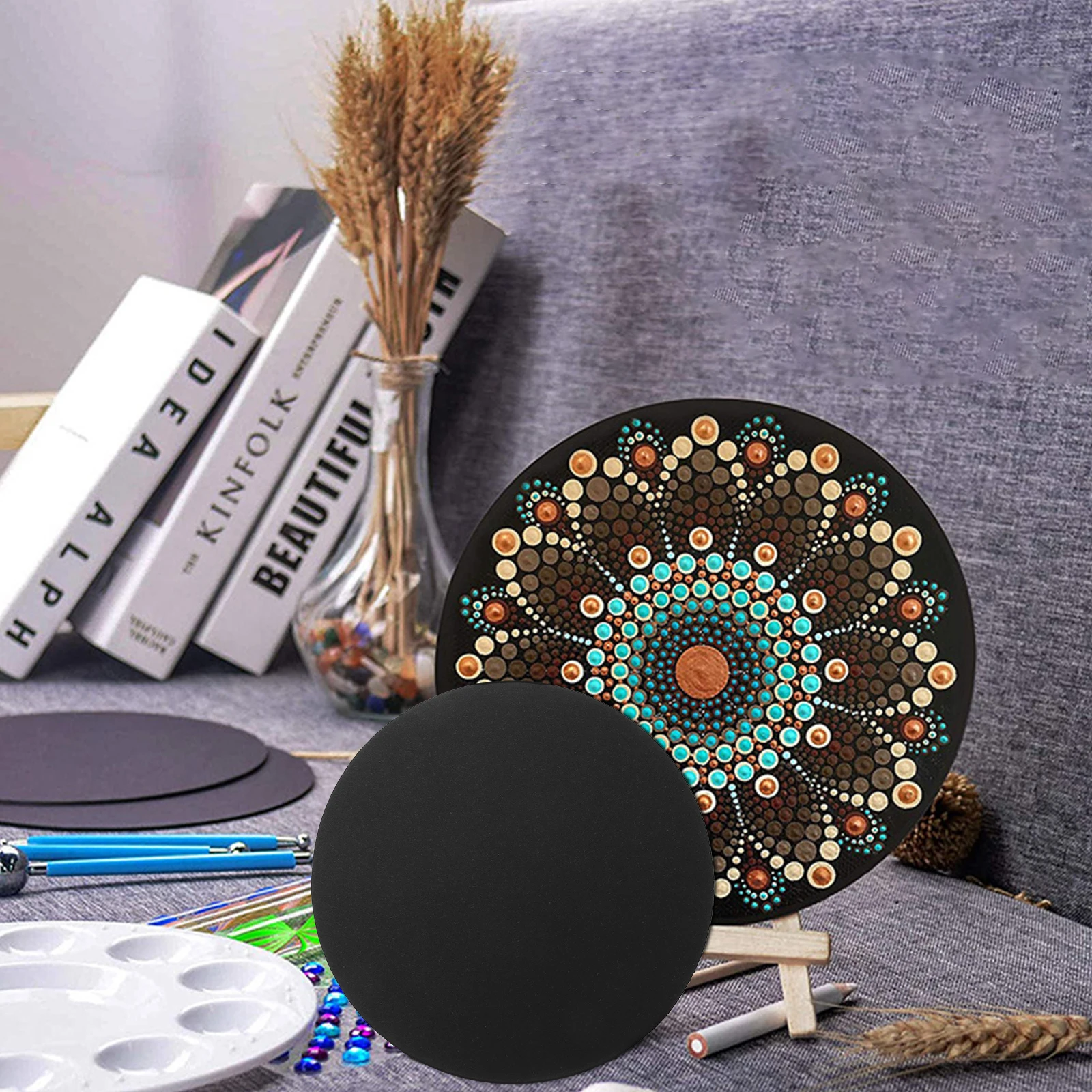 Craft Cardboard 8Pcs 15Cm Round Black Kraft Paper For Art Painting Projects Decorative Sheets
