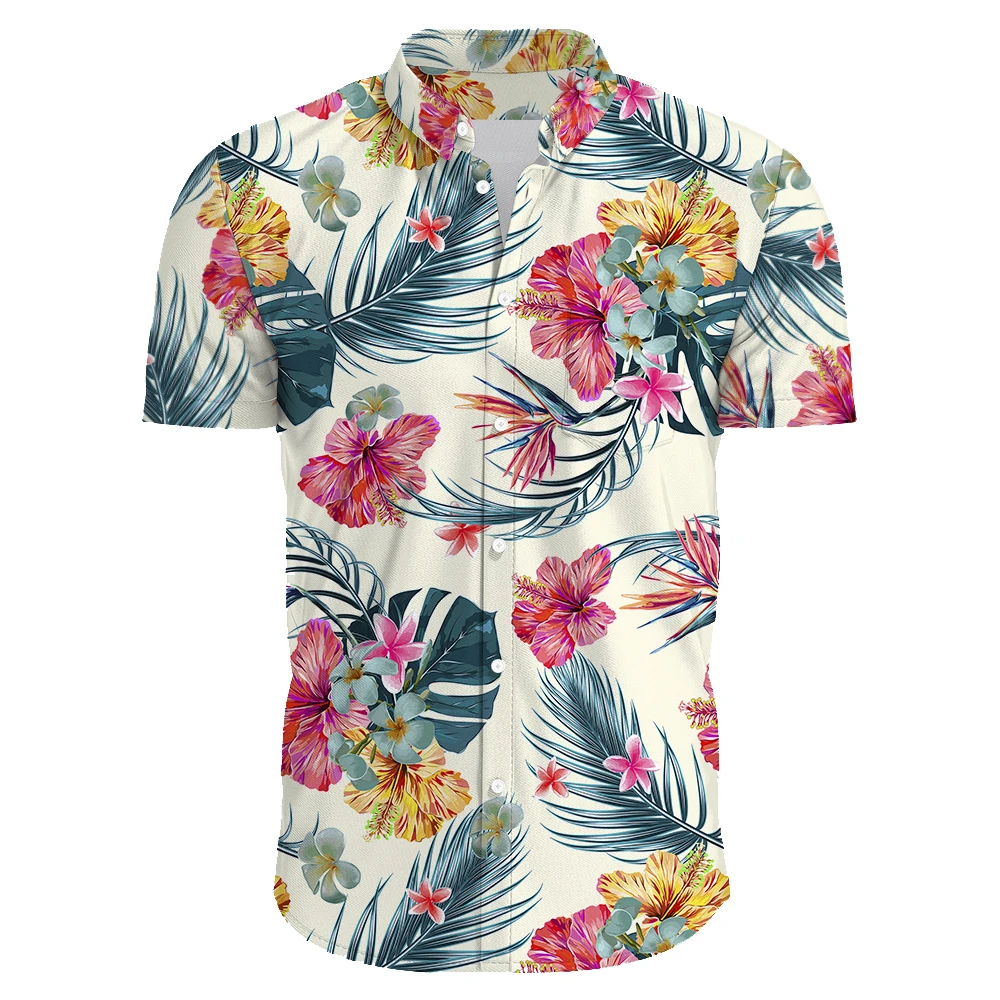 2024 Summer Men\'s Casual Floral Print Short Sleeve Top Hawaiian Shirt For Mens Clothes Daily New High Quality Lapel Oversized