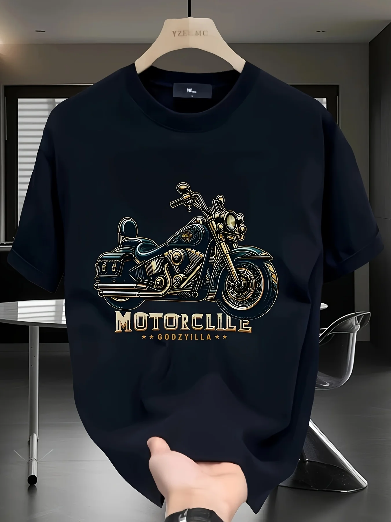 Camisetas con estampado gráfico de motocicleta de algodón pesado para hombre, pantalón corto informal de manga con letra atrevida, Top informal holgado de verano
