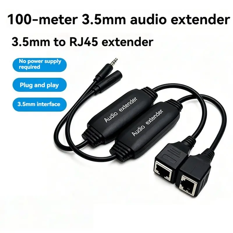 A33T 100M 3.5mm Audio Extender 3.5mm to RJ45 Network Cable Balun Passive No Power