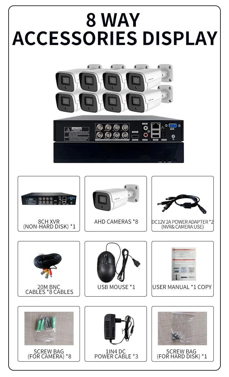 HKWASION H.265 2MP DVR surveillance camera IP66 level waterproof cctv camera system