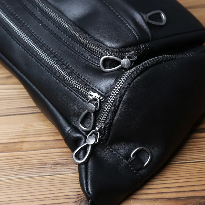Nzpj Echt leder Herren Brusttasche, Top Layer Rindsleder Umhängetasche, lässige Herren tasche, Outdoor Sport Taillen tasche Tablet Hülle – Detail 13