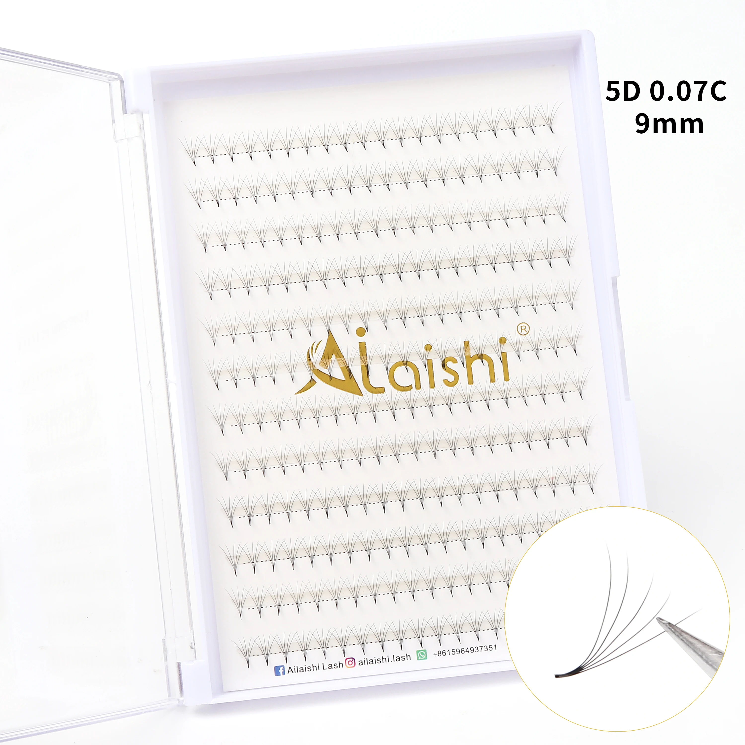 AILAISHI 5D 0.07mm Premade Fans Lashes Medium Stem Sharp Promade Russia Volume Fans Eyelash Extension Makeup Cilia