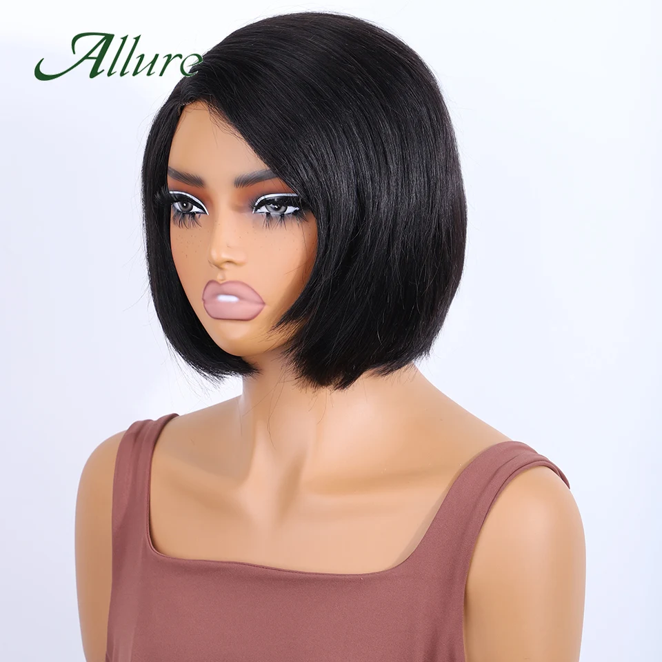 

Brazilian Human Hair Lace Wigs For Women Straight Hair Bob Wig Natural Black Colored T Part Hair Lace Wigs Preplucked Allure