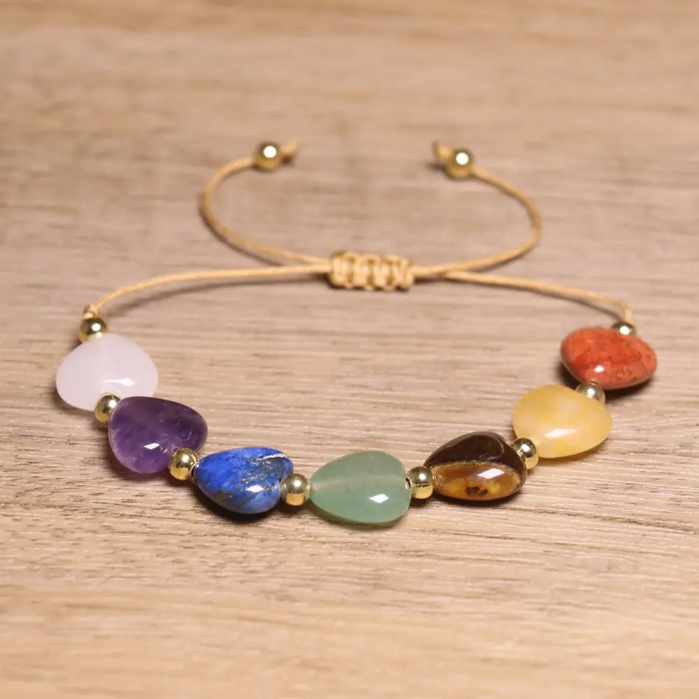 Meistverkauftes Dopamin-Nischen-Minimalist-Armband aus Natursteinperlen mit Herz-Kristall, handgefertigt, gewebt, verstellbarer Schmuck