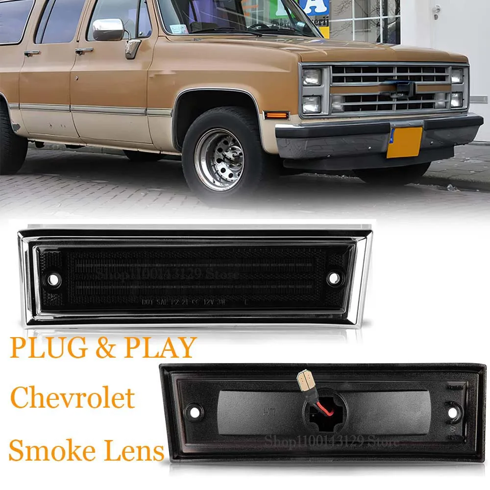 

1981-1991 For Chevrolet R2500 R3500 Truck C10 C20 C30 K10 K20 K30 K5 Blazer Front Amber LED Side Marker Lights Smoke Lens IP67