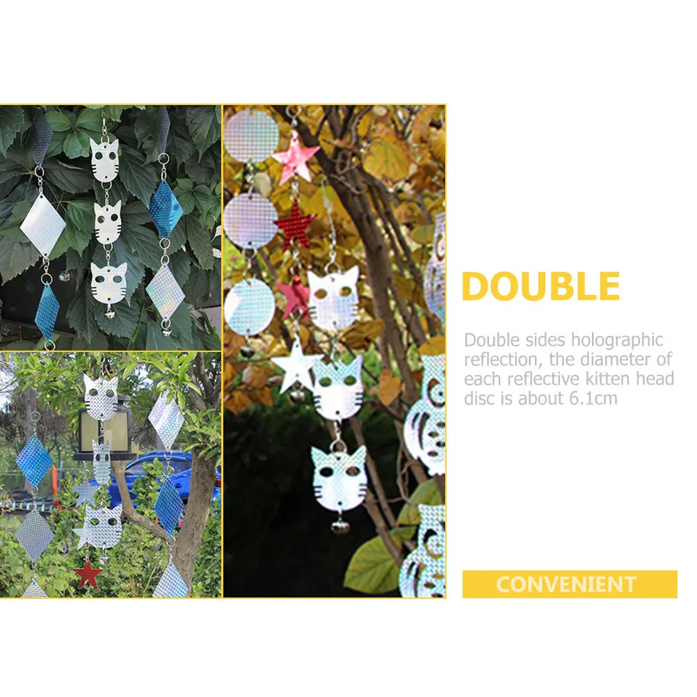 

4Pcs Cat Head Hanging Reflective Discs 61Cm Double Sided Holographic Bird Scare Deterrent for Garden Yard Boat Roof Woodpecker