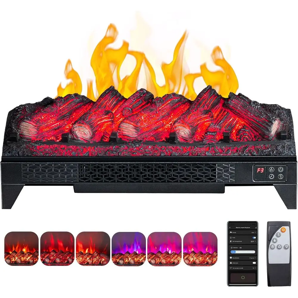 

26-дюймовая электрическая каминная вставка с дистанционным управлением и Wi-Fi, искусственными бревнами, таймером, защитой от перегрева, регулируемым пламенем, 1400 Вт, внесен в список CSA