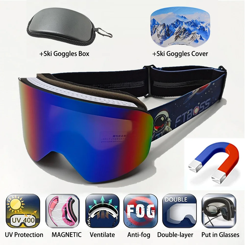 Ski Goggles Magnetic Suction Glasses Double-Layer Anti Fog Winter Cycling Glasses Man Outdoor Ski Glasses All Day Skiing Glasses