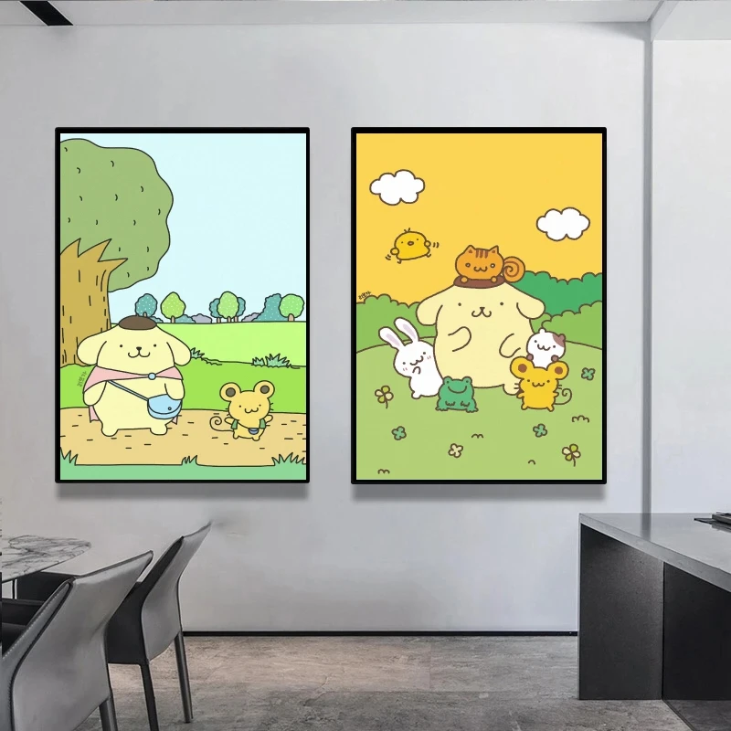 Pósteres en lienzo de Sanrio con pompón, pintura en Hd para habitación de niños, impresiones de personajes de dibujos animados, decoración de dormitorio