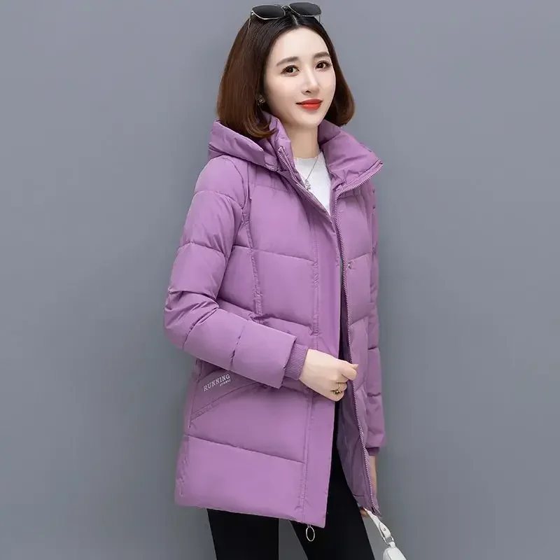 Down Jacket Downcotton Padded Coach Women\'s Medium length 2024 Winter New Style Thickened Cotton Jacket Loose fit Warm Down Coat