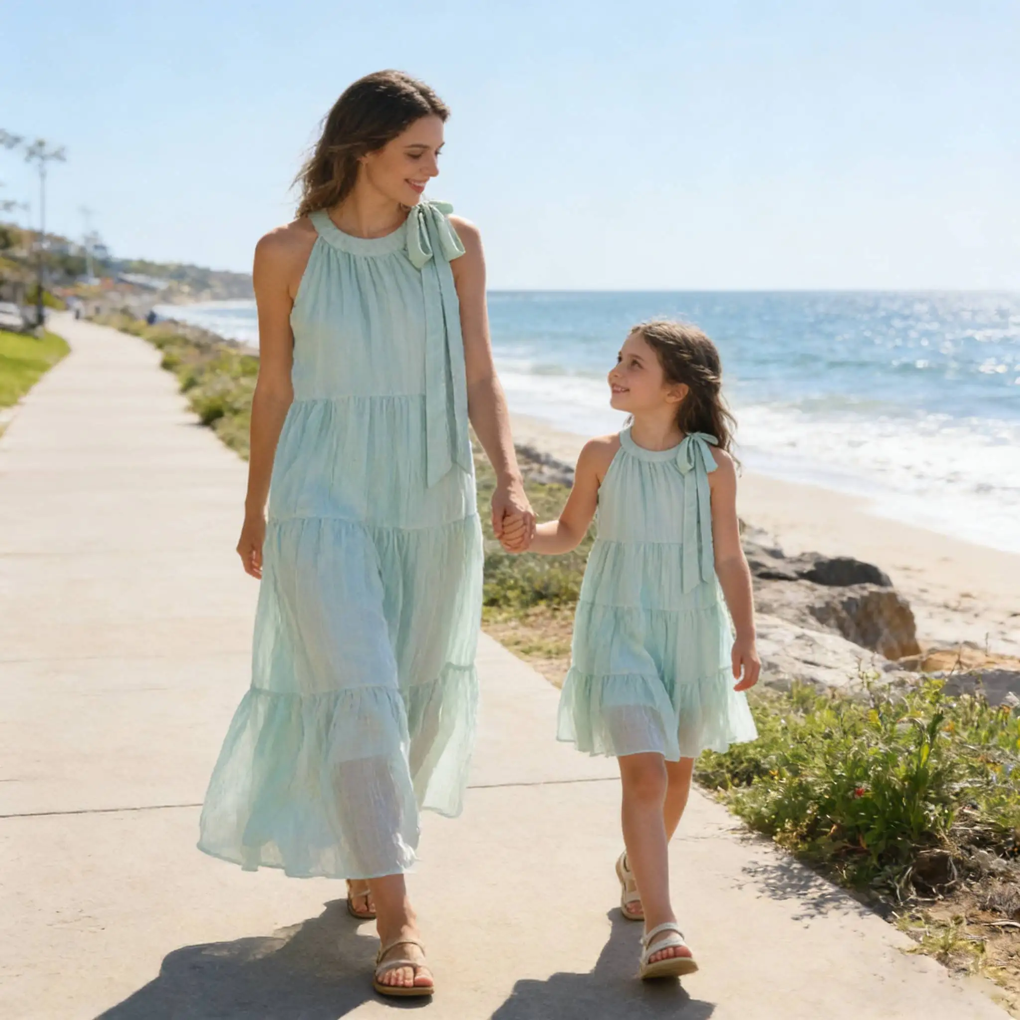 2026 Mom And Daughters Matching Clothes Floral Girls Dress Mom Women Frech Style Dress Causal Kid Girls Costume