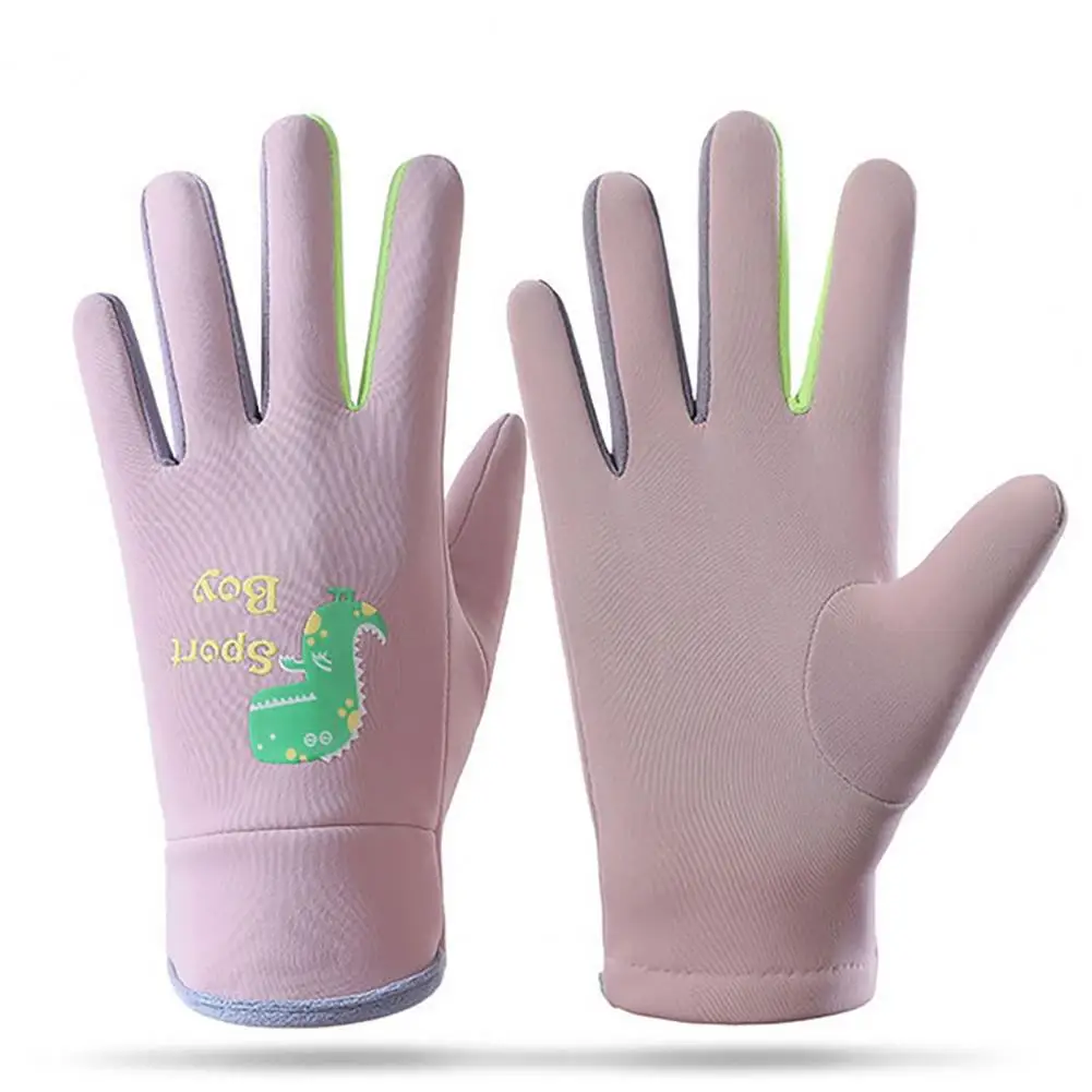 Windproof Gloves Winter Warm Gloves Water-resistant Cartoon Print Kids Cycling Gloves Outdoor Thermal Mittens with for Winter