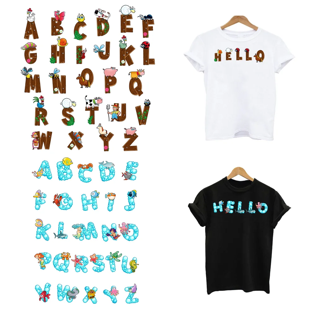 26Pcs/Lot Iron On Ironing Patches Cute Letters Heat Transfers For Thermo-Adhesive Children\'s Clothing Fusible T Shirt Stickers