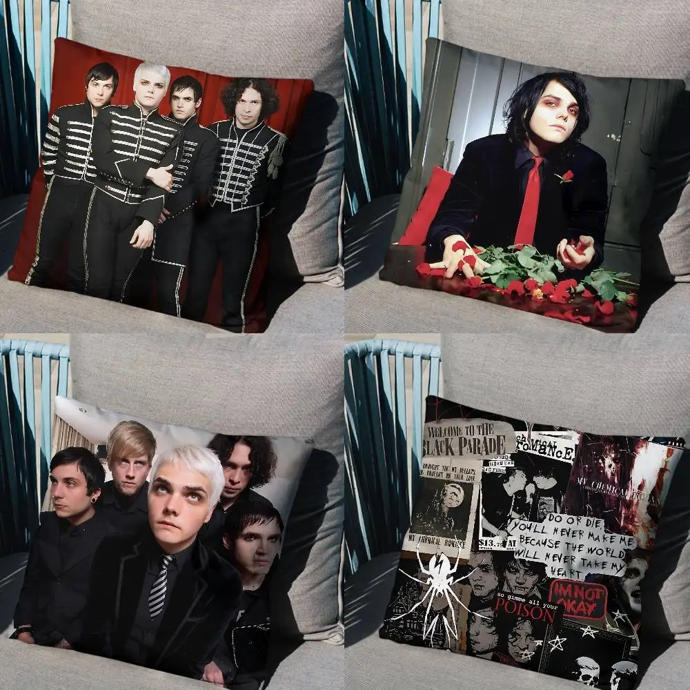 

cool band My Chemical Romance Pillow Case Anti-dustmite Pillowcase Invisible zipper silky short plush Sofa cushion cover