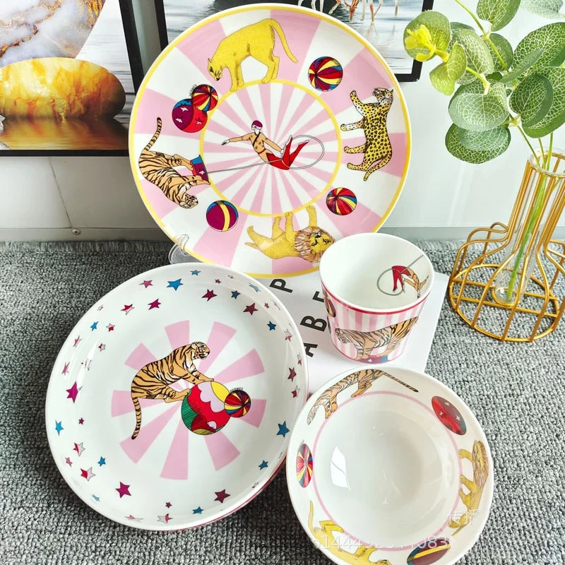 

Hotel Tableware Table Display Set Circus Four-Piece Tableware Restaurant Club Plate Bowl Spoon Dinner Plates Set Set Plate