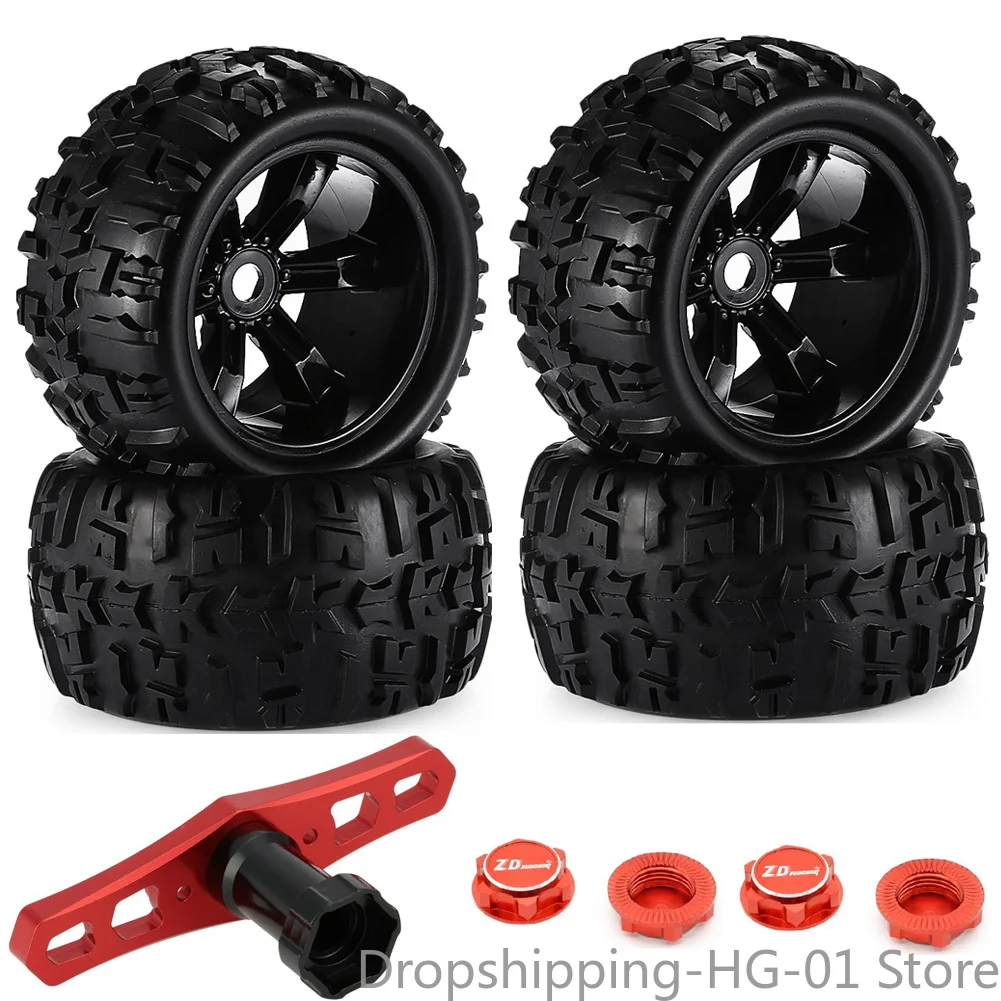 

4pcs/pack 1/8 Scale 17mm Hex RC Truck Tires and Wheels Set Glued for Traxxas Maxx Tmaxx E-Revo Revo 3.3, JLB Cheetah Monster