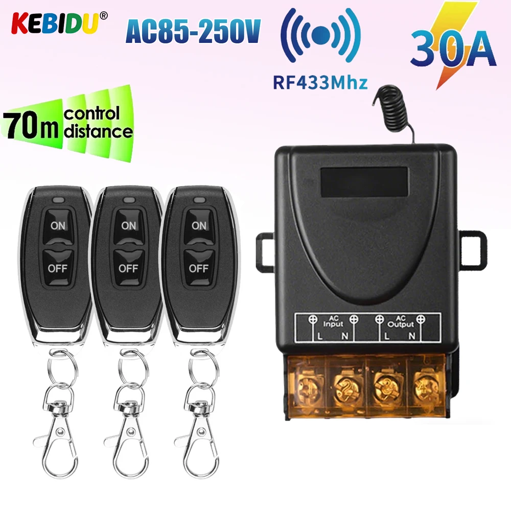 KEBIDU 433Mhz Wireless Remote Control Switch AC 110V 220V 10A Relay 1CH Receiver Controller and 2 button RF433 Mhz Transmitter