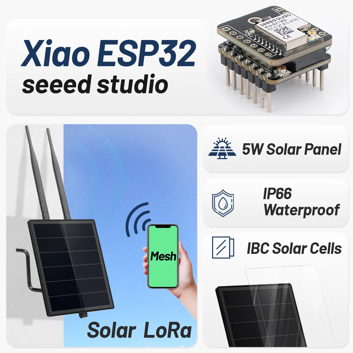 D5L-S2 Seeedstudio Solar Node Repeater XIAO ESP32 S3 SX1262 LoRa for Meshtastic Meshcore Compatible 868MHz 915Mhz Mesh LoRa Node