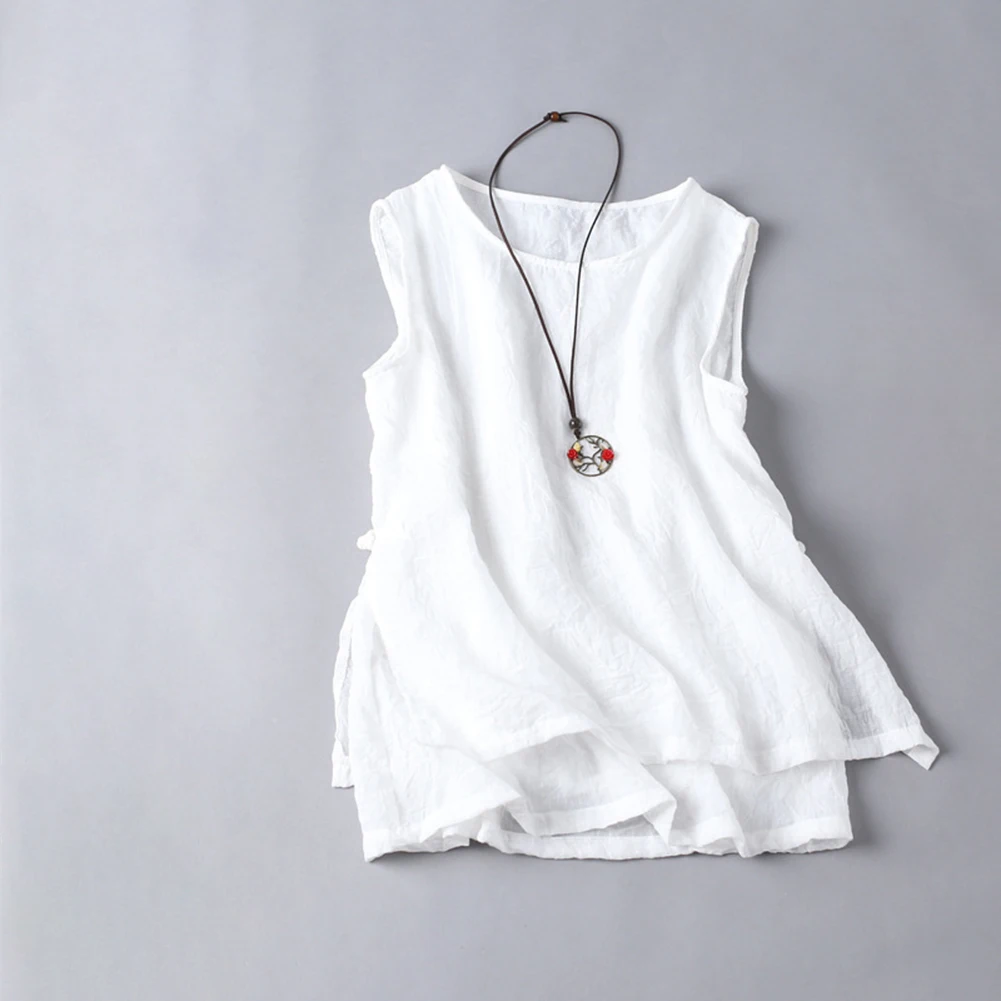 Women's Linen Cotton Blend Double Layer Tank Top Button Front Loose Fit Vest for Summer Beach Holiday Yoga Outings