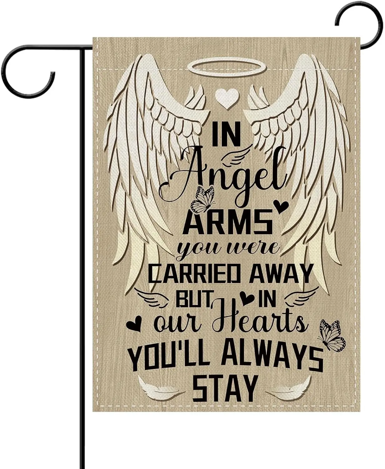 Dyrenson Vintage Angel Wing Memorial Decorative Garden Flag, in Our Heart You'll Always Stay Cemetery Yard Outside Home  LLX