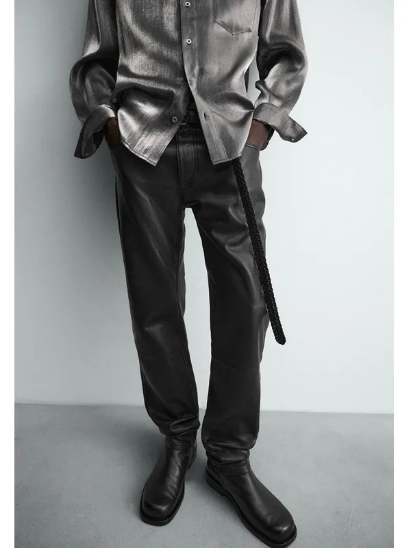 

Casual PU Leather Pants for Men Slim Fit Long Trousers Autumn Winter New Sle Five ket Design Faionable Youth Sle