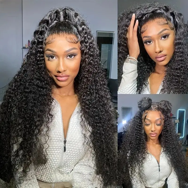 Natural Black Deep Wave 22 Inch 13x4 HD Lace Front Wig High Quality Curls Glueless Human Hair  Wigs for Women 180 Density