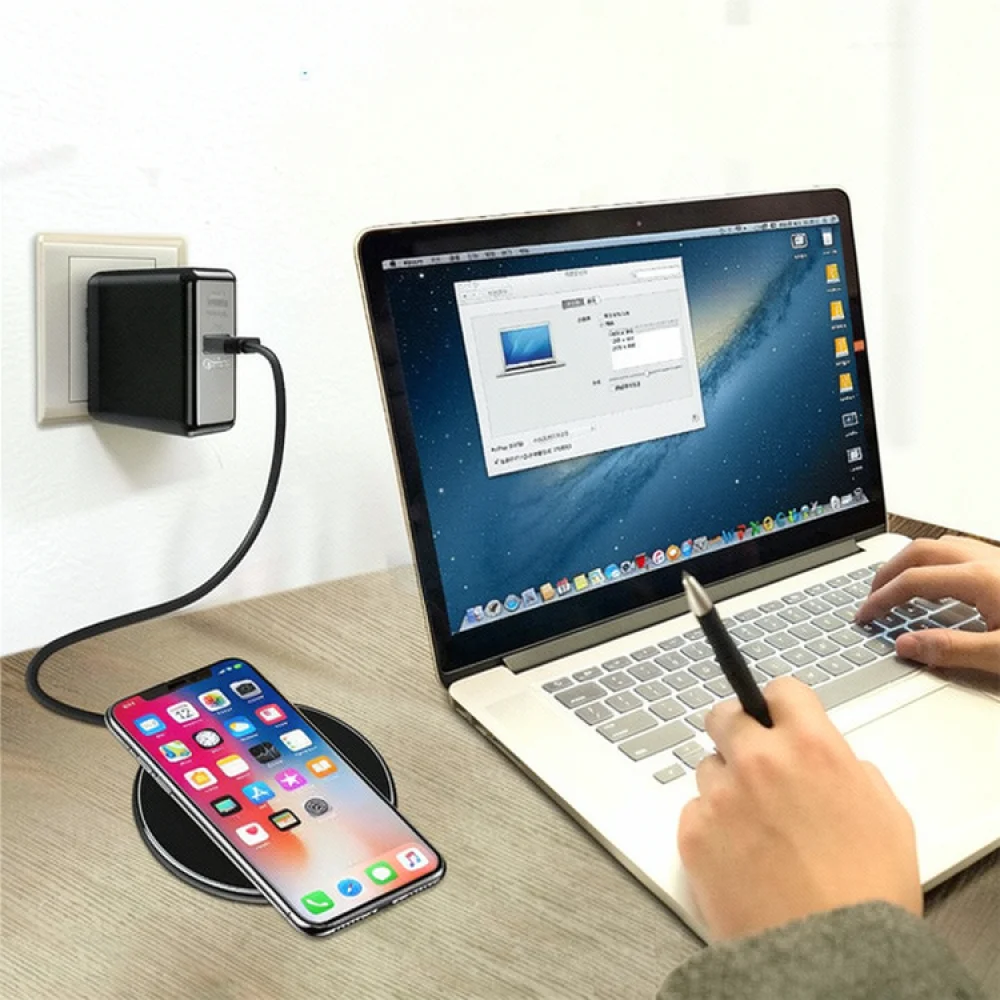 15W Qi Wireless Charger For Cell Phones Fast Charging Pad Ultra Thin Desktop Dock Station Aluminum Alloy Material