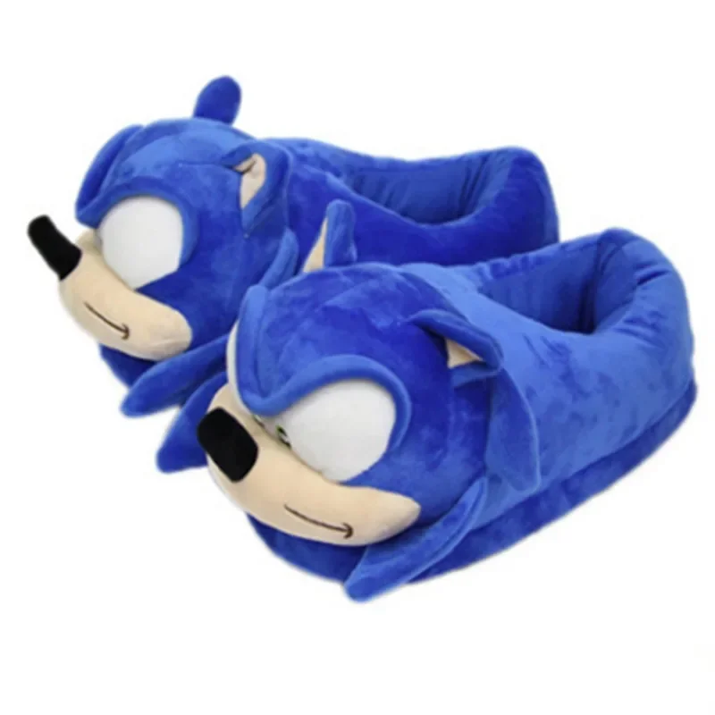 Anime Sonic zimowe buty na wysokim obcasie kapcie bawełniane mężczyźni i dziewczęta Cartoon bawełniane niebieskie płaskie buty jednolity rozmiar