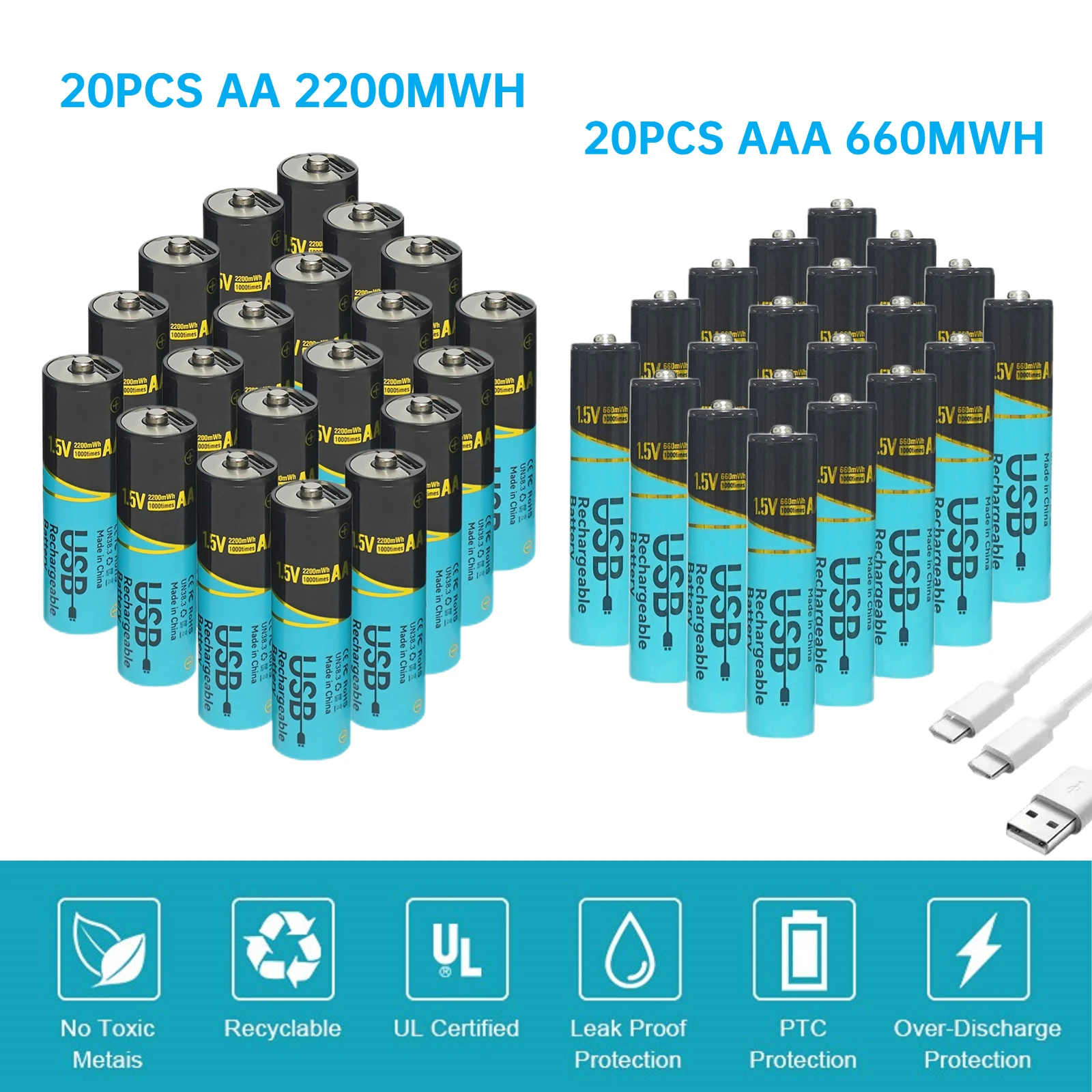 

Skywolfeye 20 шт. литиевые батареи AA и AAA 1,5 В USB аккумуляторные батареи для светодиодных фонариков с дистанционным управлением