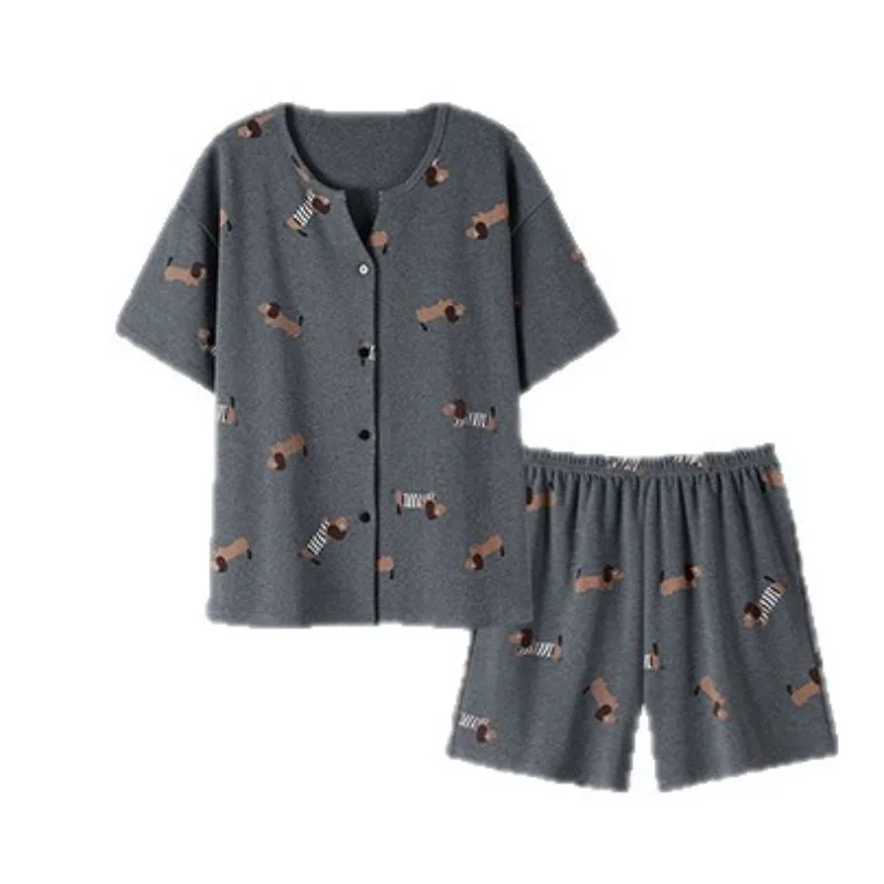 2026 New Summer Short-sleeved Shorts Pajamas Women's Summer Thin V-neck Cardigan Casual Wear Kimono Loungewear Simple and Casual