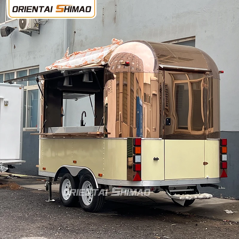 3.5M Rose Gold Stainless Steel Mobile Kitchen Fully Equipped Food Trailer Truck with DOT