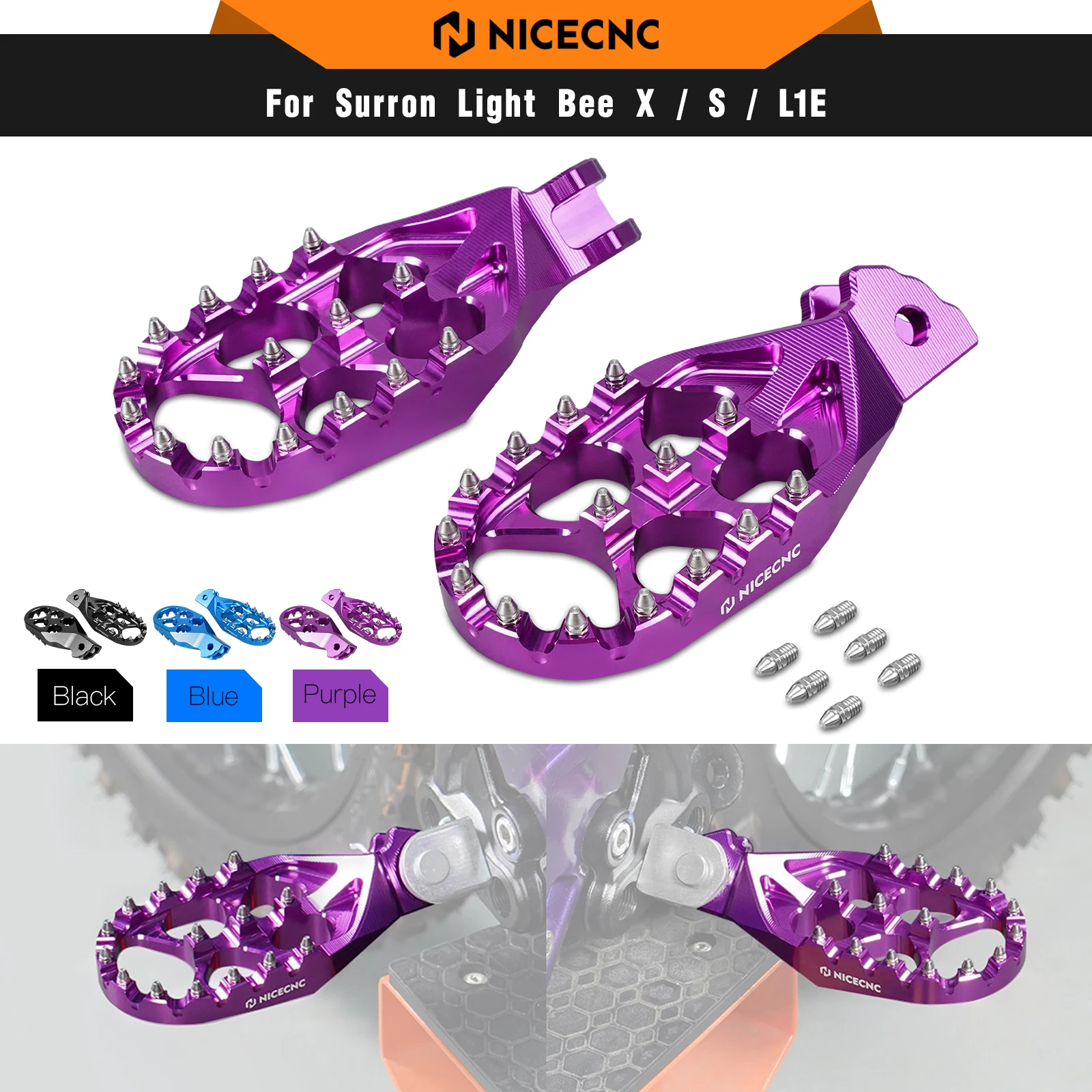 NICECNC For Surron Light Bee X S L1E Electric Dirt Bike Enlarged Aluminum Foot Pegs Footrest Footpegs For Segway X160 X260 2025