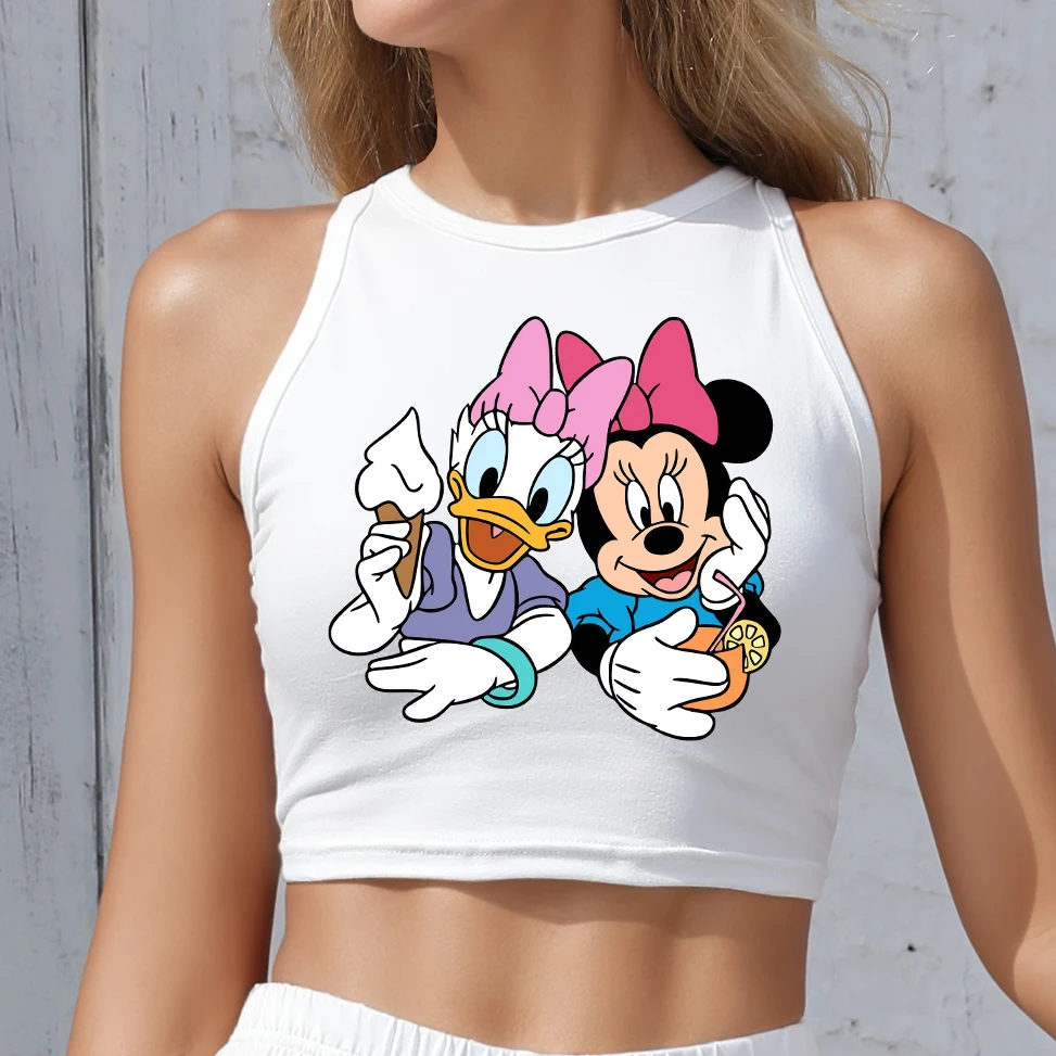 

2025 Summer Vest Tops Disney Princess Print Women Clothes Sleeveless Shirt Best Friend Disneyland Trip Cartoon Mickey Crop Tops