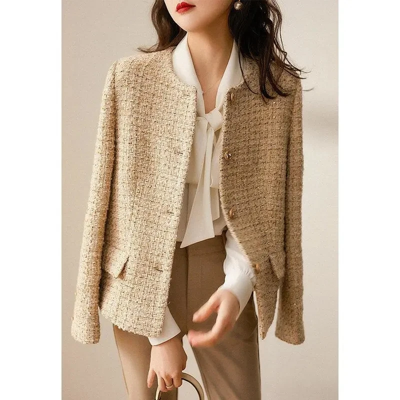 

2022 Spring Autumn New Coat Women's Slim Short Suit Single Breasted Round Neck Blazers