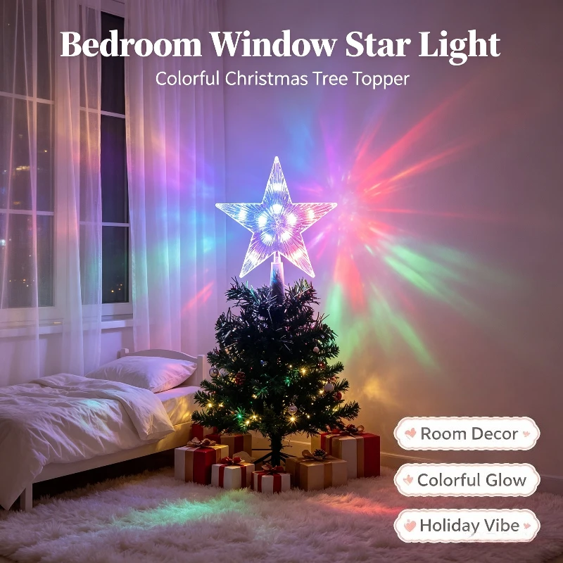 15CM LED Christmas Tree Topper Star Light, Battery Powered Xmas Tree Ornament, Holiday Home Decoration for New Year