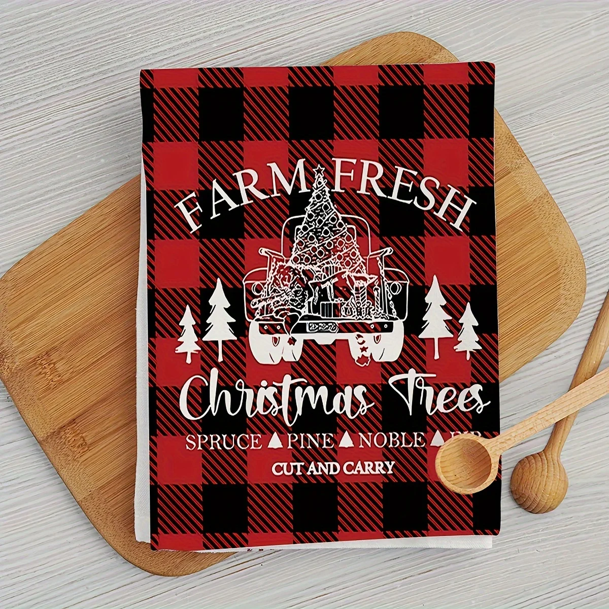 4pcs Hand Towel Christmas Theme Dish Towel Microfiber Christmas Tree Buffalo Plaid Scouring Pad Christmas Decor Kitchen Supplies