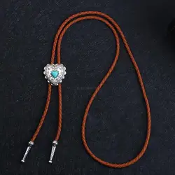 Elegant Bolo Tie with Heart Pendant Carved Necktie Western Necklace Cool Bolo Tie Western Cowboy Costume