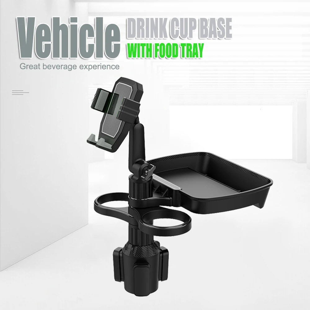 Car Cup Holder Tray 4 in 1 Multifunctional Cellphone Stand 360° Swivel Adjustable Car Food Eating Tray Table Cup Holder Expande