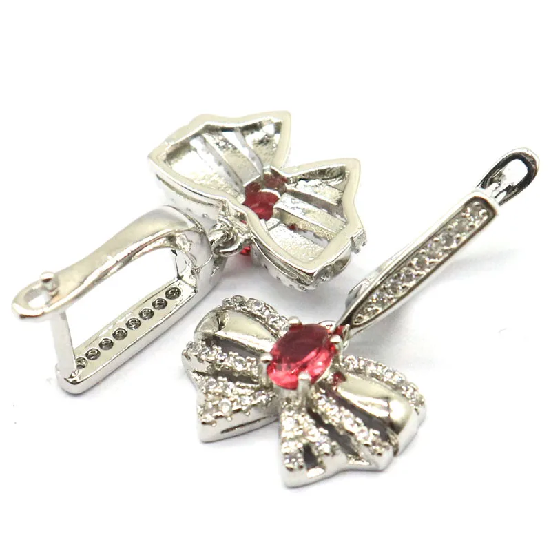 Buy 3 Get 1 Free 26x16mm Created Bow Pink Morganite Fire Rainbow Mystic Topaz White CZ Woman's Wedding Silver plated Earring