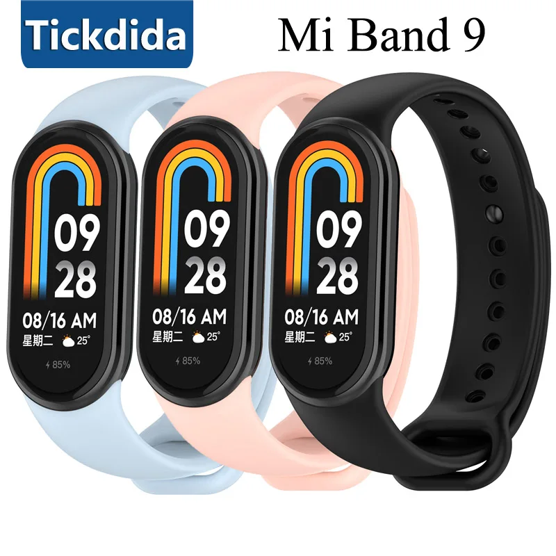 Silicone Strap for Xiaomi Mi Band 9 8 Bracelet Sport Straps with Metal Snap Sliding Dismantling for Xiaomi Band 9 NFC Wristband