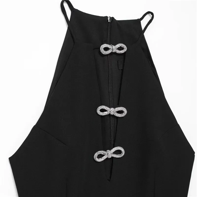 TRAF-Mini Vestido Bodycon Halter Feminino com Arcos de Strass, Cortado, Fora do Ombro, Preto, Vestidos de Festa Sexy, Verão, 2022