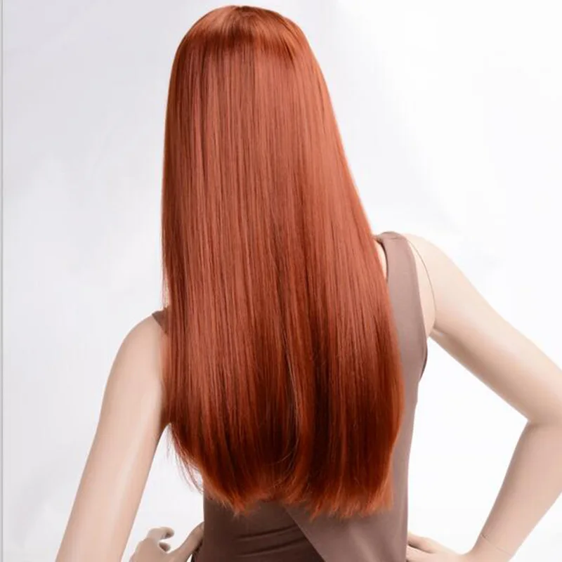Msiwigs perucas longas retas sintéticas cor laranja peruca feminina cospaly parte central cabelo prata cinza branco vermelho cor