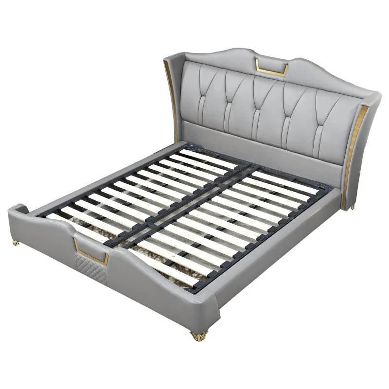 

Light luxury leather bed, genuine leather, post-modern simple bed