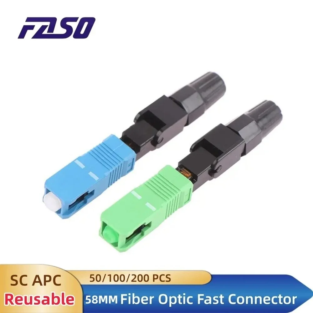 Embedded SC APC Fiber Optic Fast Connector Single Mode Fiber Optic Adapter FTTH Fiber Quick Connector Field Assembly 100 pcs