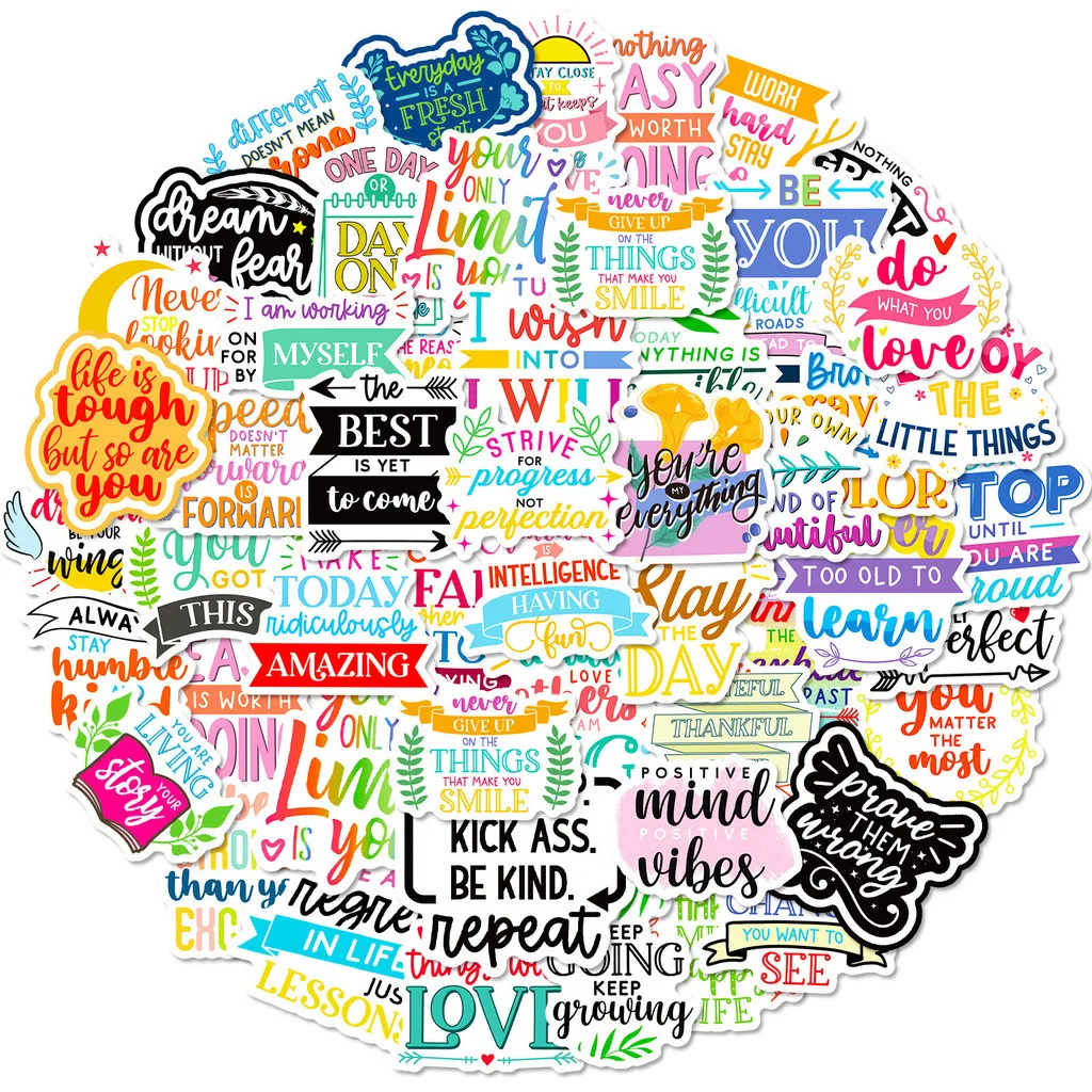 50Pcs Motivational Text Stickers, Trendy Short English Slogan Decals for Water Bottle DIY Aesthetic Decoration