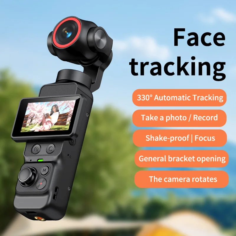 New high-definition 4K handheld PTZ sports camera with 330 rotatable lens and anti shake camera suitable for outdoor sports