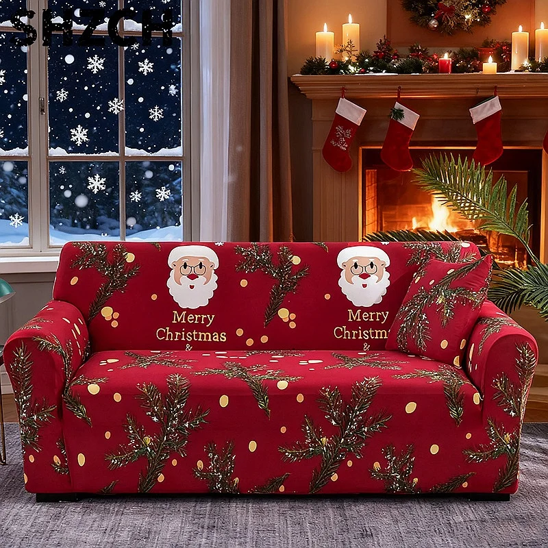 Christmas Plush Sofa Slipcover Non-Slip Furniture Protector for 1-4 Seater Living Room Decor